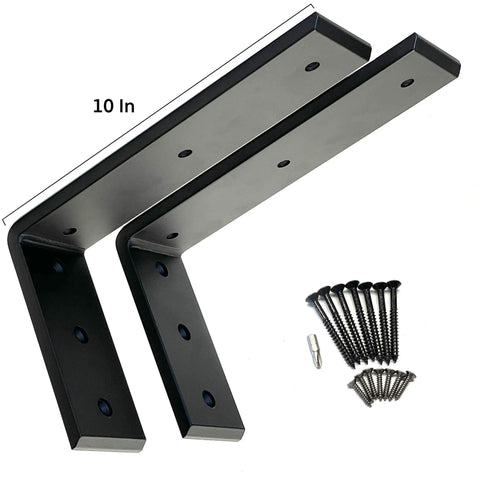 Heavy Duty L Shelf Brackets for Shelves and Countertops Wall Mount Mantel Brackets Black Finish set with screws included.