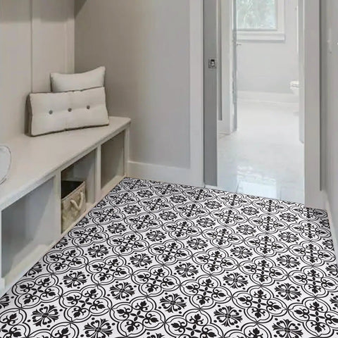 Room with Black And White Peel And Stick Floor Tiles Set Of 10 Waterproof Self Adhesive Vinyl Flooring 11.8 Inches By 11.8 Inches.