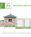 No Sweat Wooden Chicken Coop With Hinged Nesting Box And Removable Egg Tray Featuring Asphalt Roof Fir Wood Walls And Screened Ventilation Setup For Your Backyard Flocks, spacious run area for 2-4 chickens.