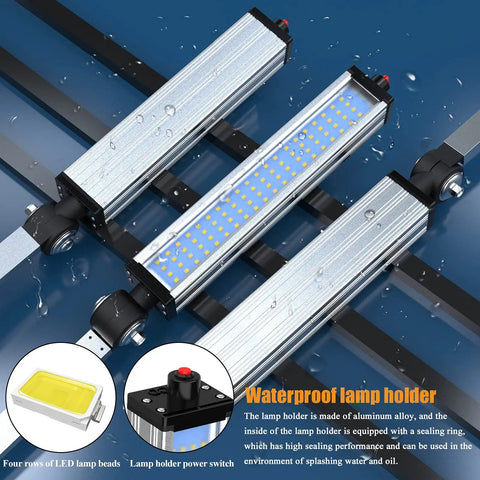 Heavy Duty Shop Light With Long Arm For CNC Lathe And Drill Table 120V 16W IP66 Waterproof Aluminum LED Work Lamp With 80 LEDs