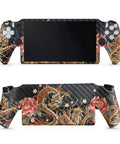 Sick Carbon Fiber Skin For PS5 Portal Remote Player With Stitch Dragons Design showing front and back view