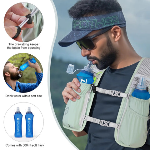 Man wearing Lit 5L Running Vest Hydration Backpack With Two 500ml Soft Bottles For Men And Women Lightweight Gear For Marathon