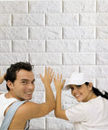 People installing Self Adhesive 3D Foam Faux Brick Wall Panels 10 Pack Peel And Stick Waterproof Brick Tile Decor Huge Coverage Over 116 Sq Ft
