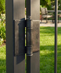 Heavy Duty Weld On 3 Inch Steel Butt Hinges For Gate Doors 8 Pack Rust Resistant Coated Hardware attached to outdoor gate post