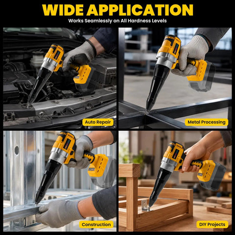 Heavy Duty 800W Brushless Rivet Gun With Killer 2000 Ft Lbs Torque in use for auto repair, construction, and DIY projects.