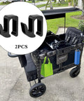 Multipurpose Side Hooks For Wonderfold Wagon W4, 2 pack, attached to a black wagon carrying bags and small items