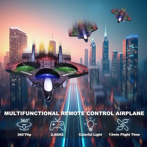 Foam RC Airplane With LED Lights Remote Control Fighter Jet For Night Flights Outdoor 360 Degree Flip And Spin Stunts Easy Takeoff