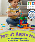 Child playing with Playstix Construction Toy Set With Building Sticks For STEM Classrooms And Home Play Kid Friendly For Kids Ages 4 And Up 150 Piece Kit Color Coded Sticks For Open Ended Building And Creative Learning