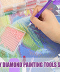 Hand using pen from All-Inclusive Diamond Painting Tool Kit With A4 LED Light Pad Bracket Convex Point Pen Anti-Slip Holder