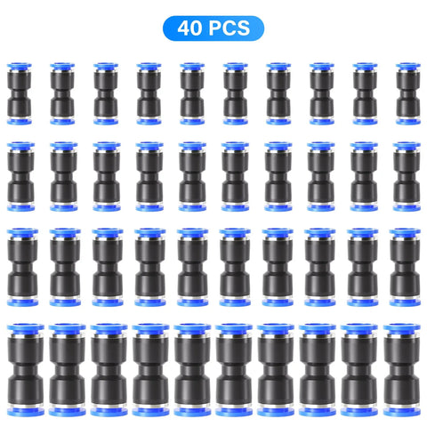 Pneumatic Straight Push Connectors Kit For Air Lines Quick Release Fittings 40 Pieces for 6mm 8mm 10mm 12mm Tubing in Blue