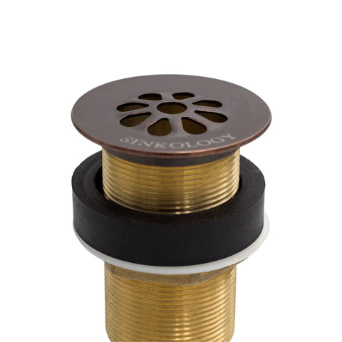 Aged Copper Grid Sink Drain 1.5 Inch No Overflow For Standard Sinks With 2.125 Inch Grid Pattern 8 Inch Body Dope Copper Finish
