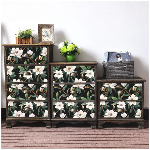 Dressers with Vintage Floral Peel And Stick Wallpaper Black White And Green Removable Repositionable Textured Matte Finish