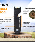 6-in-1 multi-tool striker from Fire Starter Survival Kit with 3 Eighth Inch Ferro Rod, features ruler, scraper, and bottle opener.