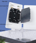 Open eight-port SC fiber optic terminal box showing fiber inlet and junction plate for termination and distribution in networks.