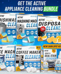 Active appliance cleaning bundle featuring Washing Machine Cleaner tablets, 24 pack, eco-friendly, designed for deep cleaning.