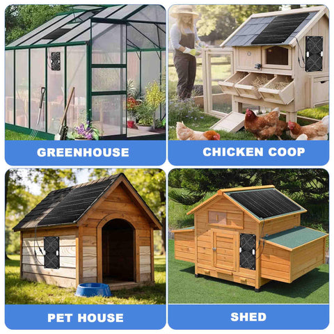 Solar Powered 30W Dual Exhaust Solar Fan With IPX7 Waterproof Blades For Chicken Coops, Greenhouses, Sheds And Pet Houses, Real Workhorse With High Efficiency Monocrystalline Panel Delivers Strong Airflow In Any Sunlight