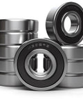 10 Pack 6305 2RS Deep Groove Ball Bearings with rubber seals, silver and black, front and stacked side view, for machinery DIY projects