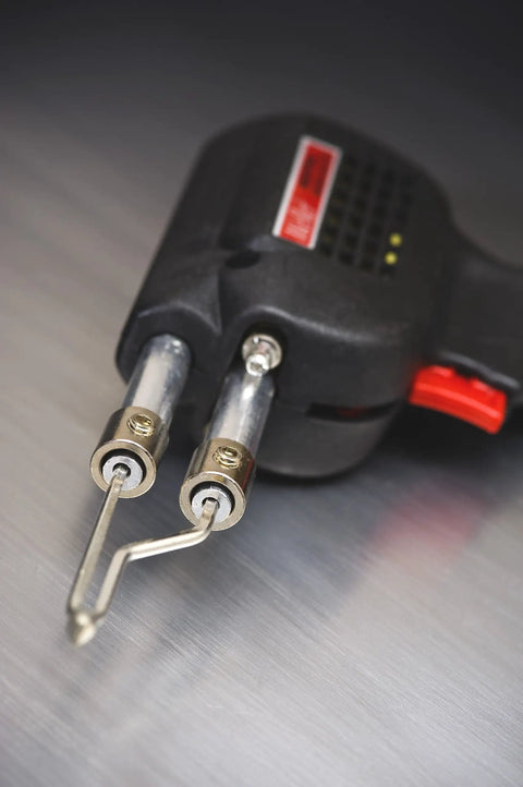 Dual Wattage Soldering Gun Kit With Three Tips And Solder In Carrying Case, 260W And 200W Power, Pistol Grip, close-up of tips