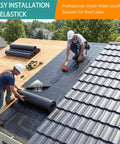 Hella Durable 40X20 Foot EPDM Rubber Roofing Membrane Roll With Self Adhesive Reinforced Waterproofing Sheet for Roofs and Patios Includes Seam Roller for No Stress Install being installed on a roof.