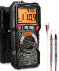 Digital Multimeter TRMS 6000 Counts Auto Ranging Voltmeter for auto techs and DIYers, black with bright backlit display and probes