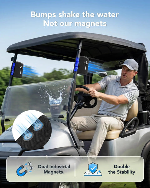 Badass Two In One Split Magnetic Bluetooth Speaker Packing Crushing Stereo Bass And Wireless Portability For Golf Carts Trucks And RVs, magnetic speakers on golf cart.