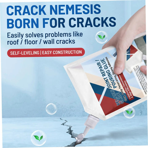 Slick Self Leveling Concrete Crack Filler Featuring A Hella Strong Fast Setting Formula For Driveways And Patios Includes Easy Pour Applicator Premium Grey Cement Sealer For Hardcore Outdoor Repair Jobs in use on wall cracks.