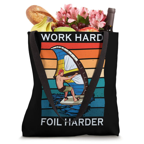 Work Hard Foil Harder Dope Wing Foil Bag For Wing Surfing And Wingboarding Fans 16 By 16 Inch Tote with graphic design