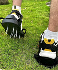 Lawn Aerator Shoes With No Fuss Self Leveling Spikes And Spring System 3 Inch Ground Stakes for soil loosening shown on grass