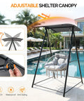 Chill Outdoor Hammock Chair With Stand And Canopy by pool, featuring adjustable canopy and cushioned seat for relaxation.