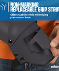 Close-up of Ultra Flex KneePro Knee Pads for men and women with adjustable quick clips being shown against an orange background.