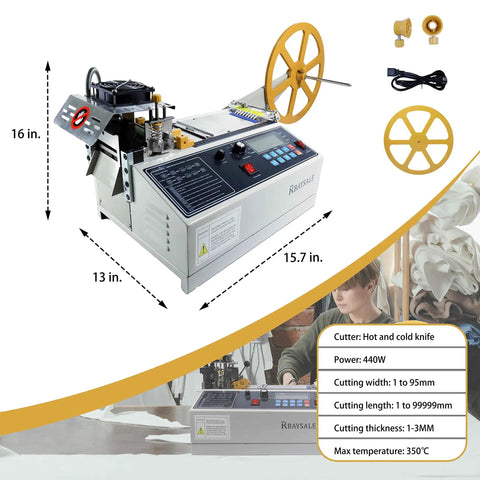 Hot And Cold Webbing Cutting Machine With 5 Inch LCD Display For Elastic Bands Ribbons Nylon Webbing Cut Multiple Strips At Once Max 103Mm Wide 1-3Mm Thick Pro Level Cutter For DIY Crafting And Textile Projects, side view measurements