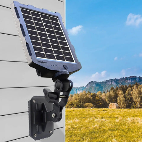 Trail Cam Solar Panel Kit Built In 2000mAh Battery For 12V 1A Or 6V 1.5A Chargers mounted outdoors against clear sky