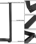 Heavy Duty 16 Inch Metal Furniture Legs With Adjustable Feet showing square tube frame and leveling threads details