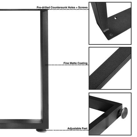 Heavy Duty 16 Inch Metal Furniture Legs With Adjustable Feet showing square tube frame and leveling threads details