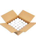 Open box containing 50 soft white LED bulbs, 60 Watt Equivalent LED Bulbs Pack of 50 Soft White 800 Lumens Dimmable Energy Star and California Compliant E26 Base A19 Light Bulbs for Home Instant Brightness and Cozy Ambiance in Living Rooms and Offices