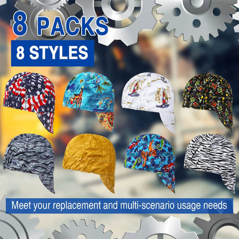 Eight Pack Reversible Welding Caps For Men And Women, Elastic Flame Resistant Cotton Welding Hat With Mesh Inside Liner, Eight Styles