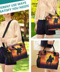 Cowboy Sunset Desert Insulated Cooler Bag for Lunch and Picnic with detachable strap displayed outdoors and indoors