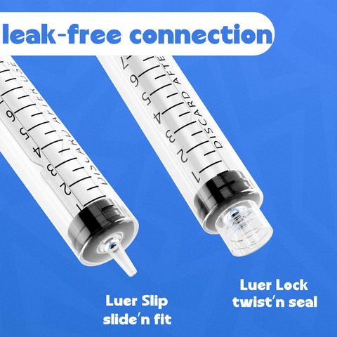 One mL Luer Lock Syringes Without Needle With Cap Pack Of 50 For Dope Precision In Labs Pet Care Crafts And Home Use Sterile Latex Free Safe Cap Seal Easy Squeeze And Clean Storage. leak-free connection, 1 mL syringe tips