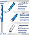 Yakamoz 1/4 in shank upcut spiral carbide router bit, 1/4 in diameter, 2 in cutting length, 4 in overall length
