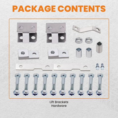 Beefed Up Two Inch Leveling Lift Kit For Honda Rancher 350 400 AT 2000 To 2006 package contents with brackets and hardware