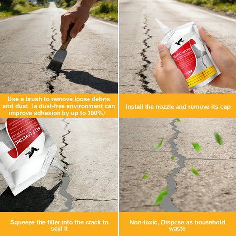 Tough As Nails Concrete Crack Filler Eight Piece High Elasticity Self Leveling Sealant Waterproof Cement Repair For Driveway And Patio Quick Dry Gray Adhesive Indoor Outdoor Joint Caulking application steps, sealing cracks in driveway.