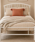 Rock Solid Heavy Duty White Twin Bed Frame With Headboard And Footboard Metal Platform Base Steel Slat Support in bedroom setting.