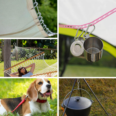 Heavy Duty 1.57 Inch Carabiner Clip Set, 15 Pcs 304 Stainless Steel Spring Hooks used with hammock, cups, and pet leash outdoors