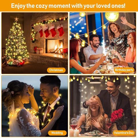 Battery Operated Outdoor String Lights 33Ft 100LED With Remote Timer 8 Modes Waterproof Mini Globe Lights in holiday settings