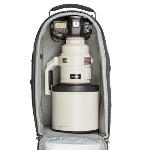Interior of StreetWalker Pro V2 Camera Backpack TT476 showing camera and lens storage with padded dividers