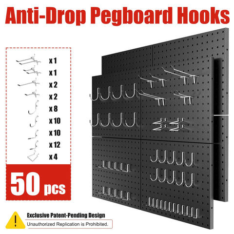 Beefy Heavy Duty Steel Pegboard Panels Set Of 8 With 50 Hooks Each 16 By 12 Inch Wall Organizer For Garage And Workshop