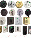 Collection of dead bolt secure brass lock guards for single side deadbolts with bump key protection, various designs.