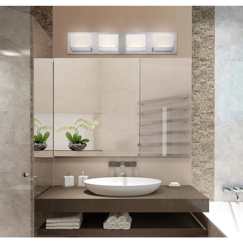 Alberson 4 Light Brushed Nickel LED Bath Bar Light Modern Vanity Fixture in elegant contemporary bathroom setting