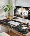 Floral 4in1 Large Desk Cover Mat With Ergonomic Wrist Rest, XXL Anti Slip Mouse Pad And Keyboard Pad on a desk setup