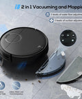 2 In 1 Robot Vacuum And Mop for Pet Owners with strong suction and anti-tangle brushless inlet, shown on hard floor.